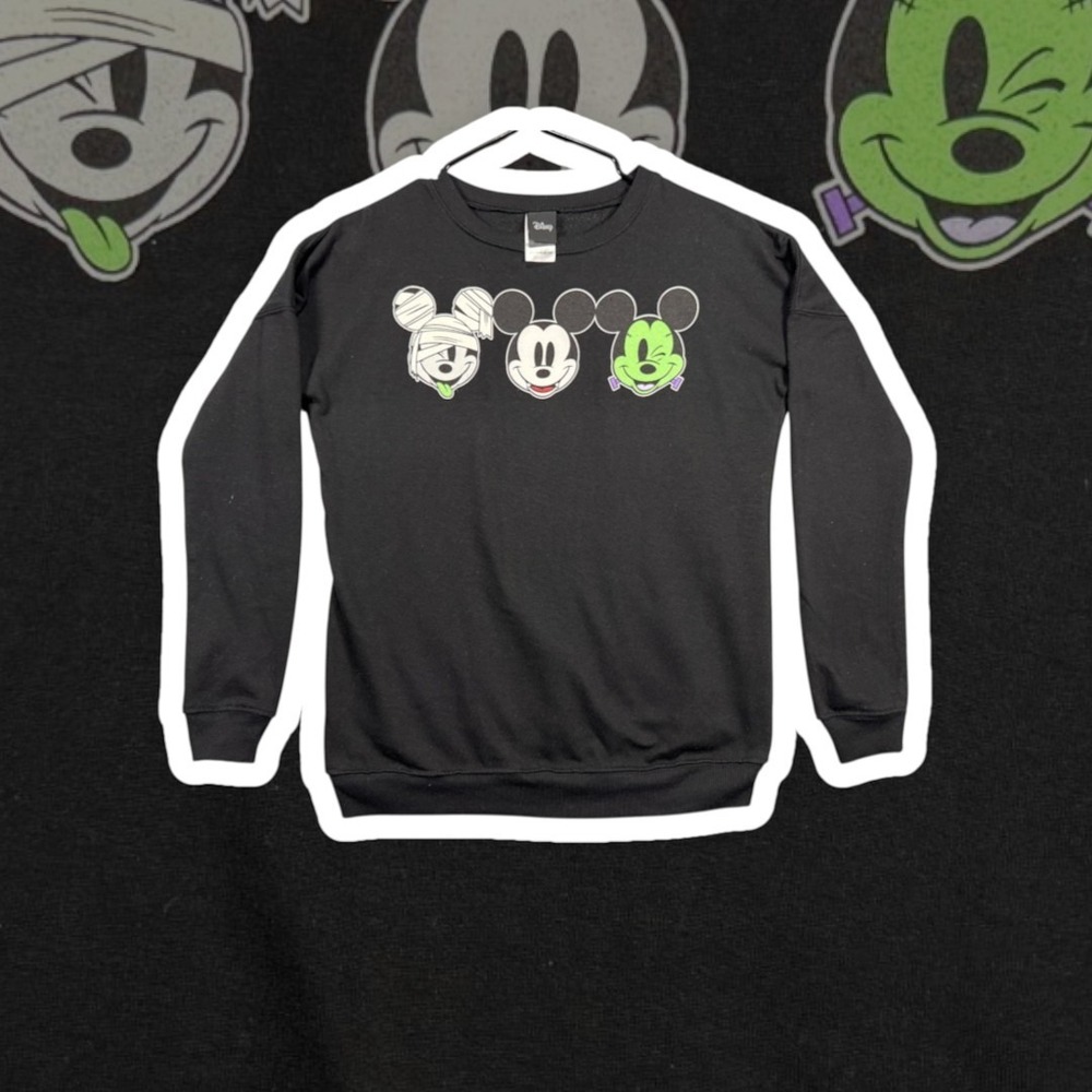 Disney Halloween Sweatshirt Womens S Black Glow In The Dark Mickey Crewneck
